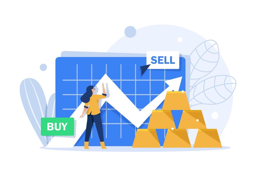 characterised buy and sell graph with gold bars